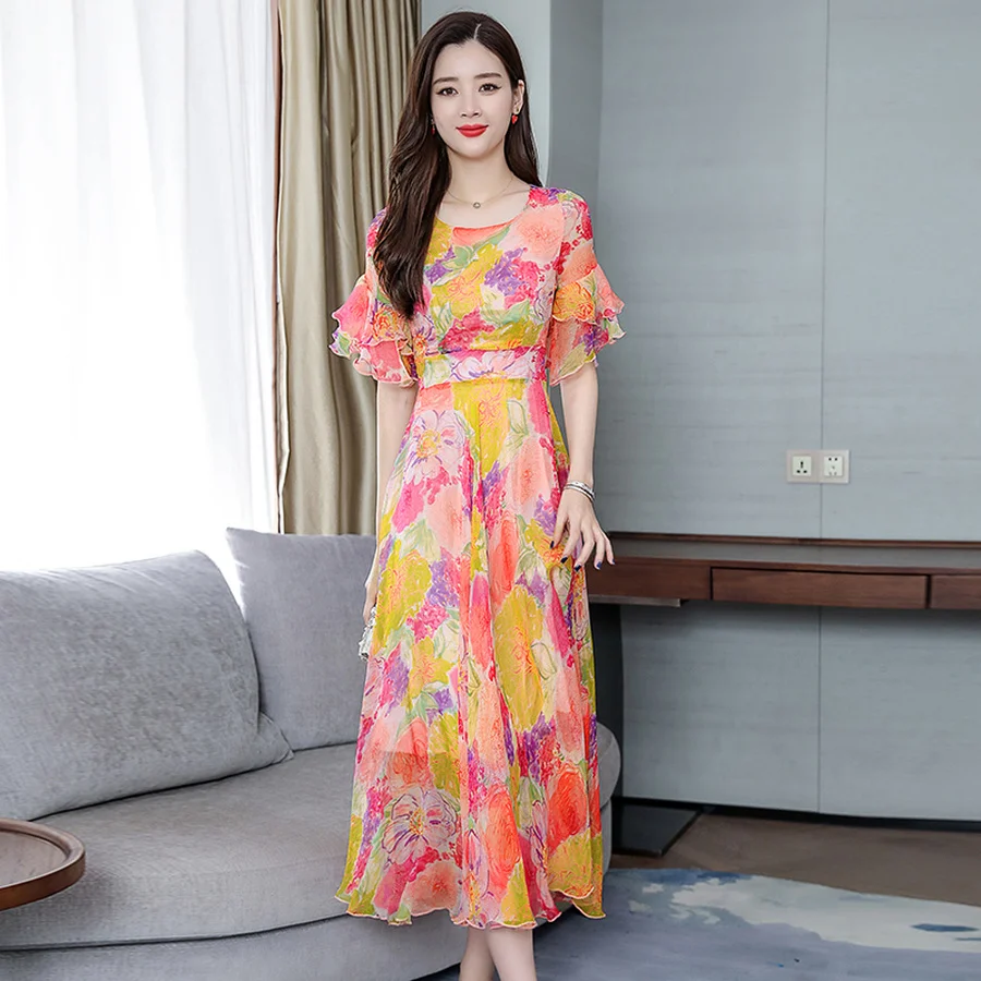 2019 Цветочные шифоновые облегающие пляжные макси платья летние винтажные 3XL плюс