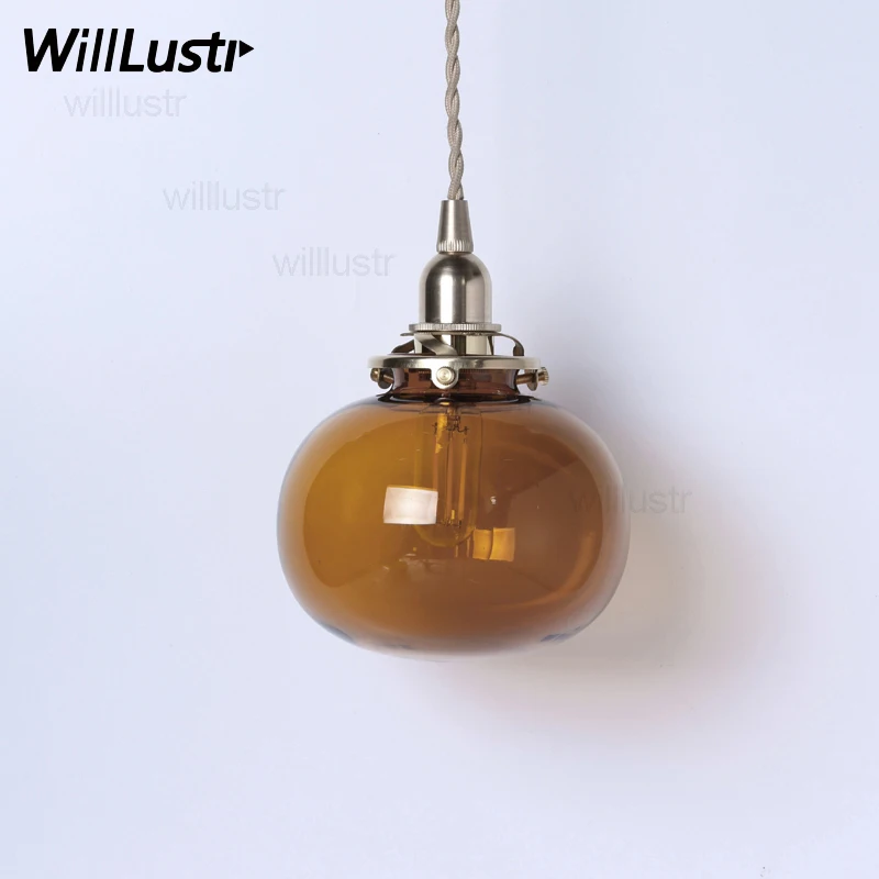 

Art Deco handmade mouth blown glass brass pendant lamp clear crystal glass pumpkin suspension light Japan nordic retro lamp