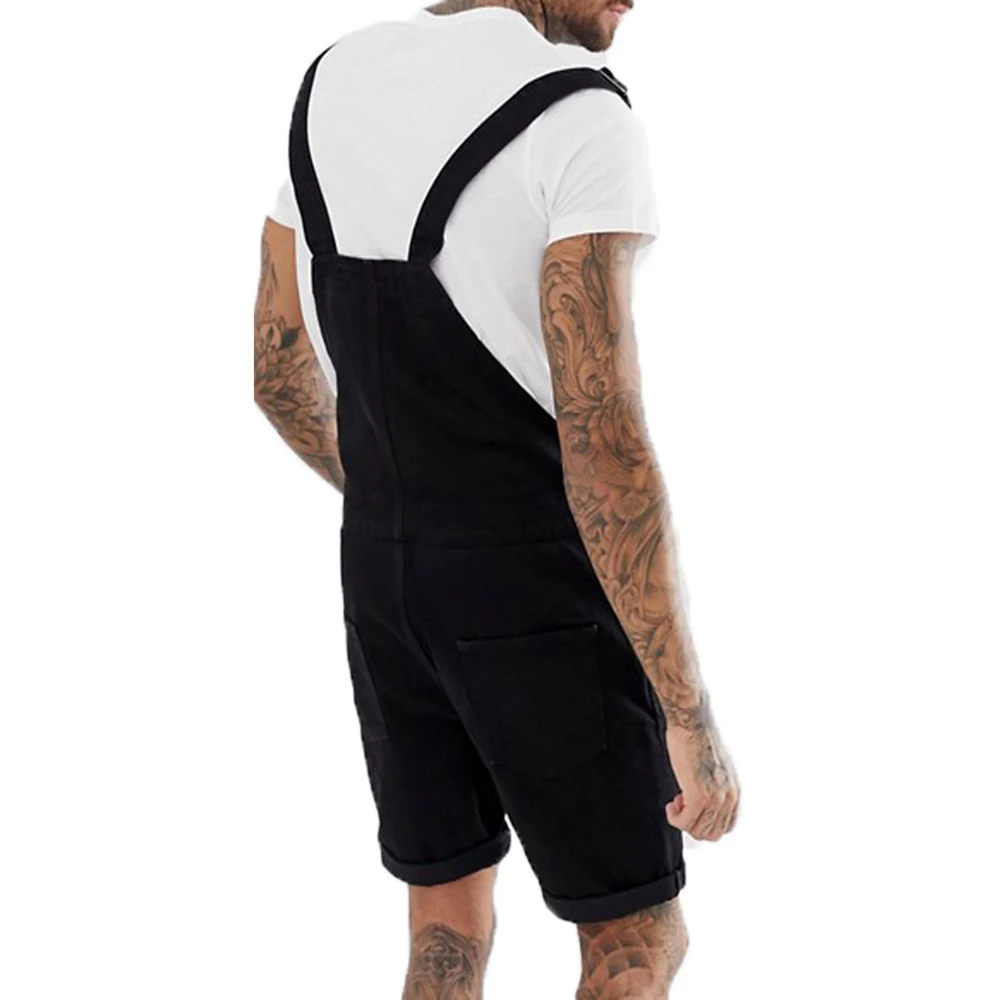 Мужской джинсовый комбинезон с потертостями повседневные однотонные рваные