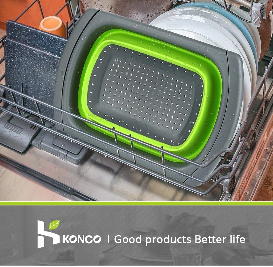 KONCO складной кухонный дуршлаг для фруктов и овощей слив стиральная корзина пластиковая сливная корзина для овощей