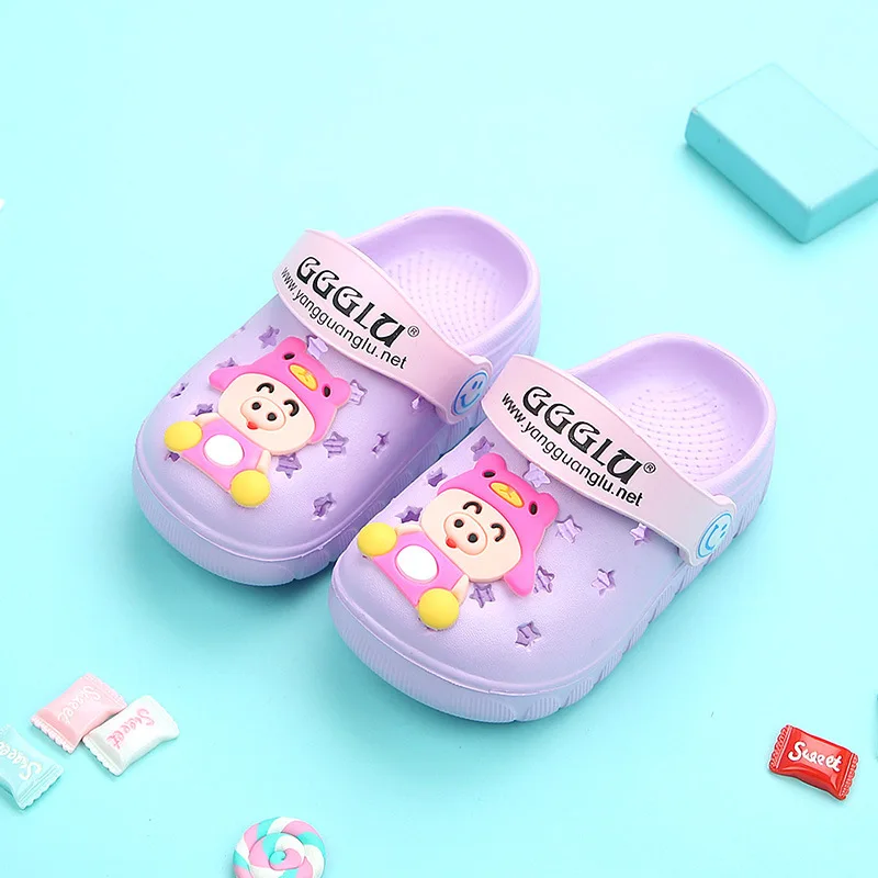 LILAC PIG Детские тапочки; коллекция года; сезон весна-лето; новые детские Нескользящие сандалии Baotou для мужчин и женщин; домашняя обувь с отверстиями - Цвет: LILAC PIG