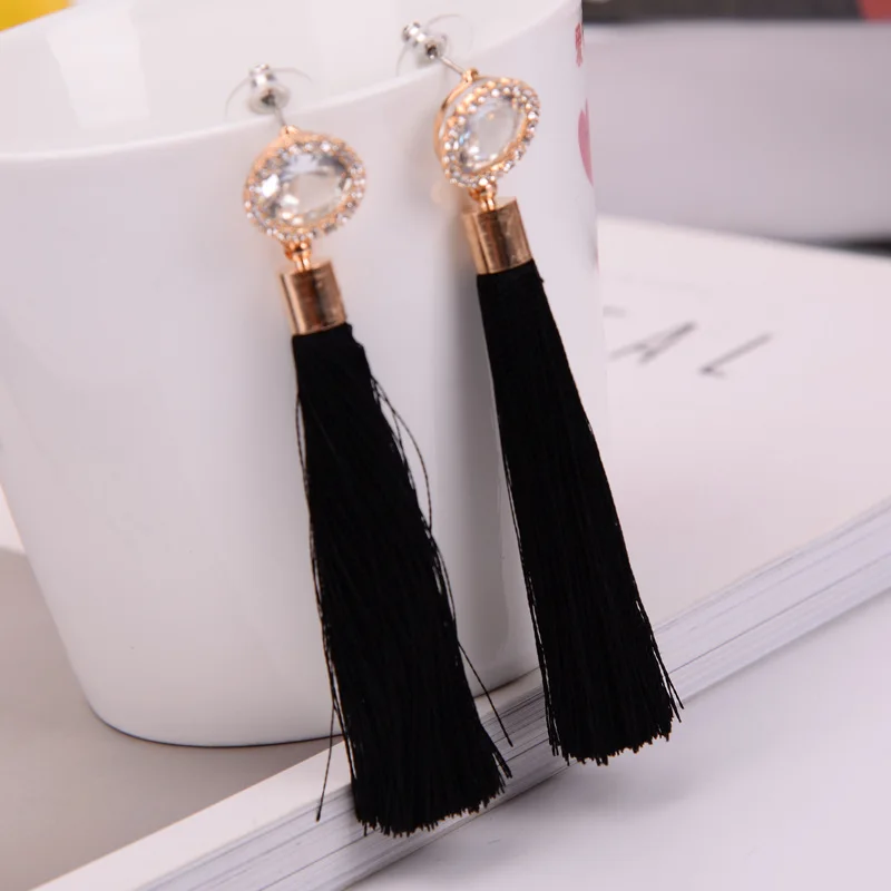 

Tassel Earrings White Blue Purple Bohemian 2018 Long Fringe Brinco Boho Summer Rhinestone Zirconia Zircon Earrings Pendientes