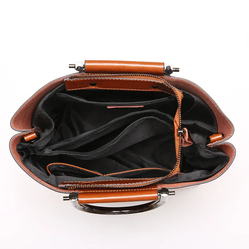 High Quality Genuine Leather Ladies Bucket Women Bag Shoulder Bags Solid Big Women Messenger Bags Luxury Large Capacity Tote images - 6
