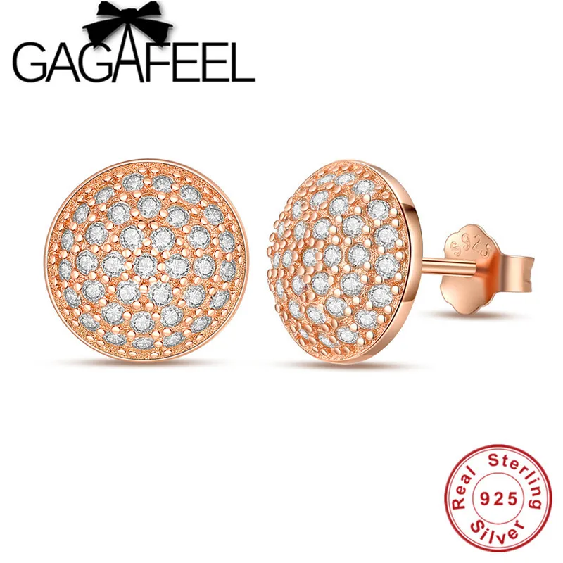 Покрытие из розового золота GAGAFEEL, полный CZ Кристалл, серьги для женщин, девочек, 925 пробы, серебряные серьги, серьги-гвоздики, антиаллергенные, рождественский подарок - Окраска металла: Покрытие из розового золота
