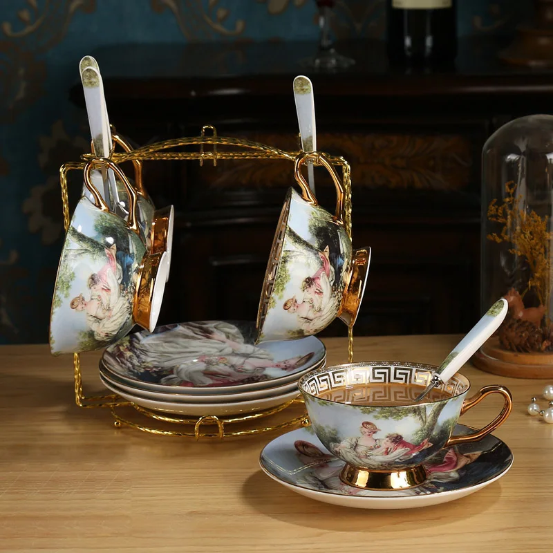 4piece set Юбка-Одуванчик наивысшего качества в британском винтажном костяного фарфора набор кофейных чашек суда Рисунок Живопись креативные кружки из фарфора комплект чайных чашек, послеполуденный чай, вечерние - Цвет: 4piece set