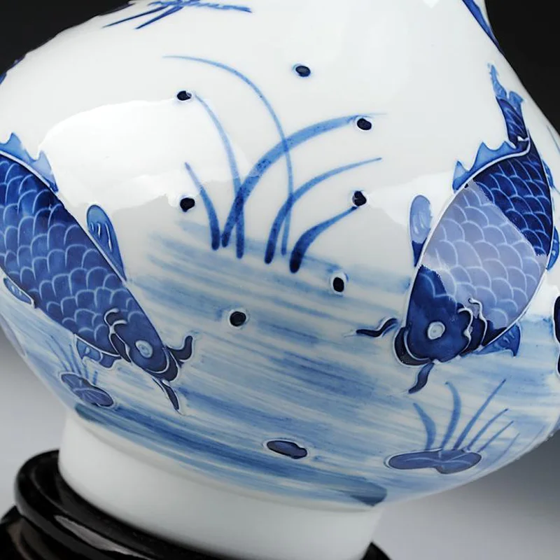 Сине-белая керамическая фарфоровая Элегантная настольная ваза в форме фонаря с