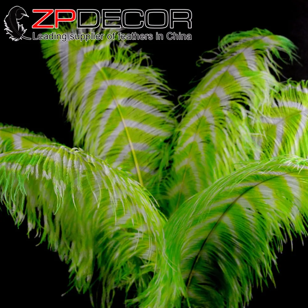 

ZPDECOR 50 шт./лот 70-75 см (28-30 дюймов) Красивые окрашенные липовые зеленые и белые полосатые страусиные перья для карнавала украшения