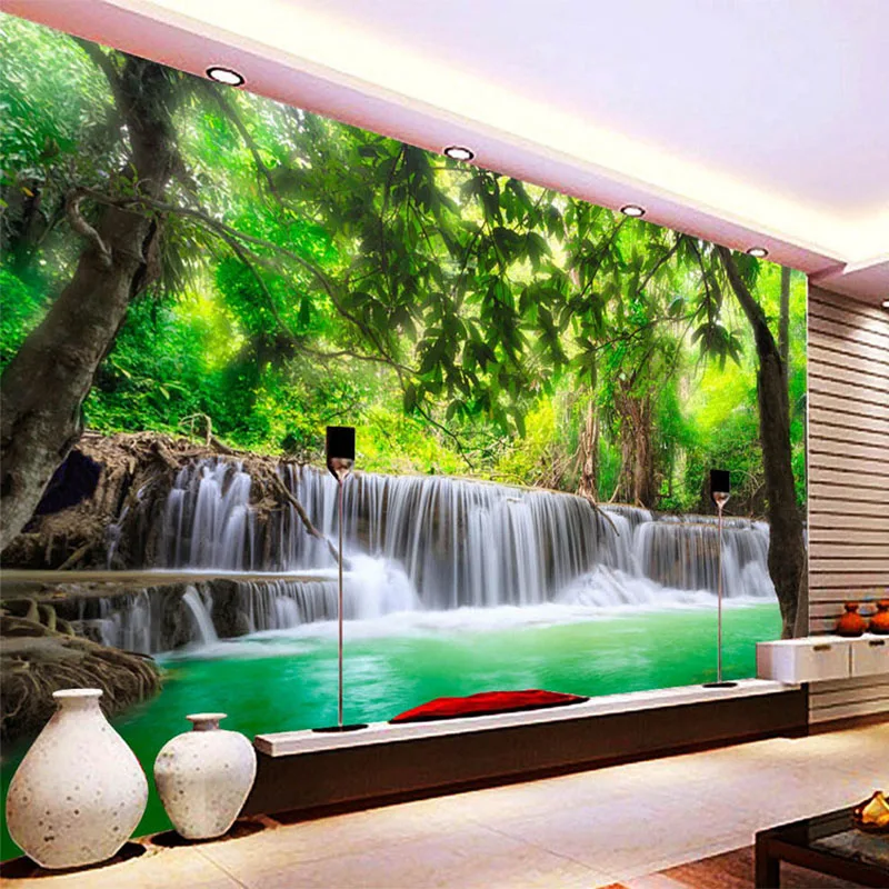 3D фотообои с водопадом обои для гостиной ТВ дивана|waterfall mural wallpaper|wallpapers for living