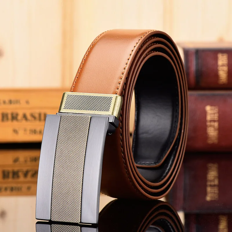 BuckleA-Black-YBrown Коровья Натуральная кожа Мужская пластина реверсивный ремень с пряжкой Классический роскошный ремень мужские ремни для мужчин модные деловые высокого качества - Цвет: BuckleA-Black-YBrown