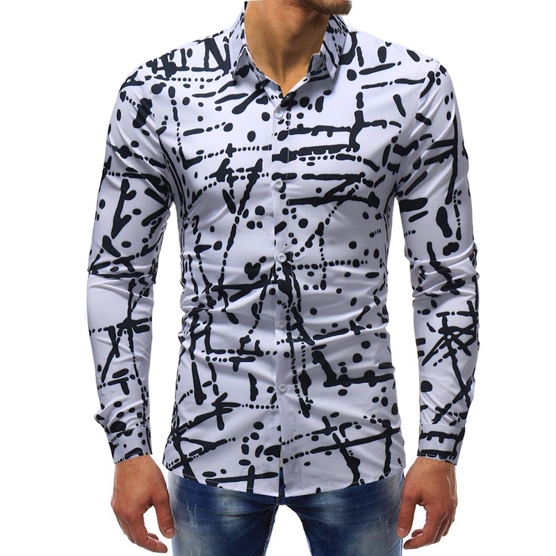 

M-5XL Men Clothes 2020 New Four Seasons Men Fashion Irregular Print Casual Business Long Sleeve Camisa Masculina Hawaiian Shirt