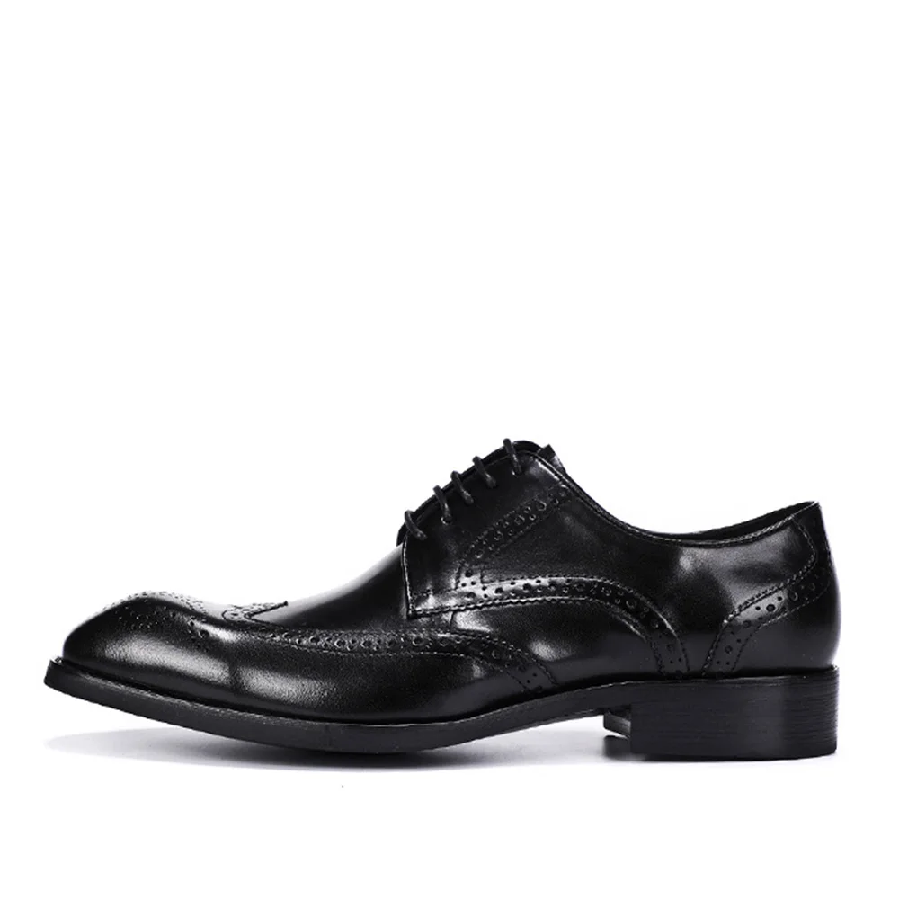 Sipriks Square Plain Toe Genuine Leather Brogues Shoes Men Business Office Wingtip Dress Oxofrds Full Carved Social Shoes 45 46 - Color: Black