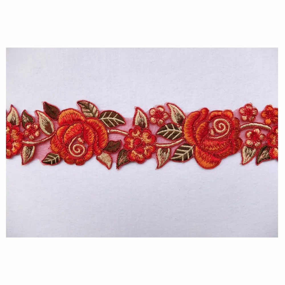 Новейшие Оранжевые Цветочные Вышивки Шнуры Кружевные Ленты Отделки Танцевальных Костюмов Декор Сшить Своими Руками Ремесла 1 ЯРД TRELC5F на.