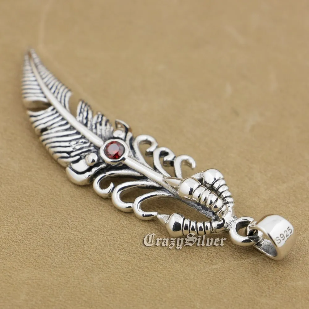 925 пробы серебряный коготь перо красный CZ камень Мужская Байкерская рокер панк