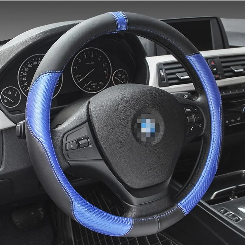 2017 мода углеродного волокна Кожаный чехол для рулевого колеса автомобиля
