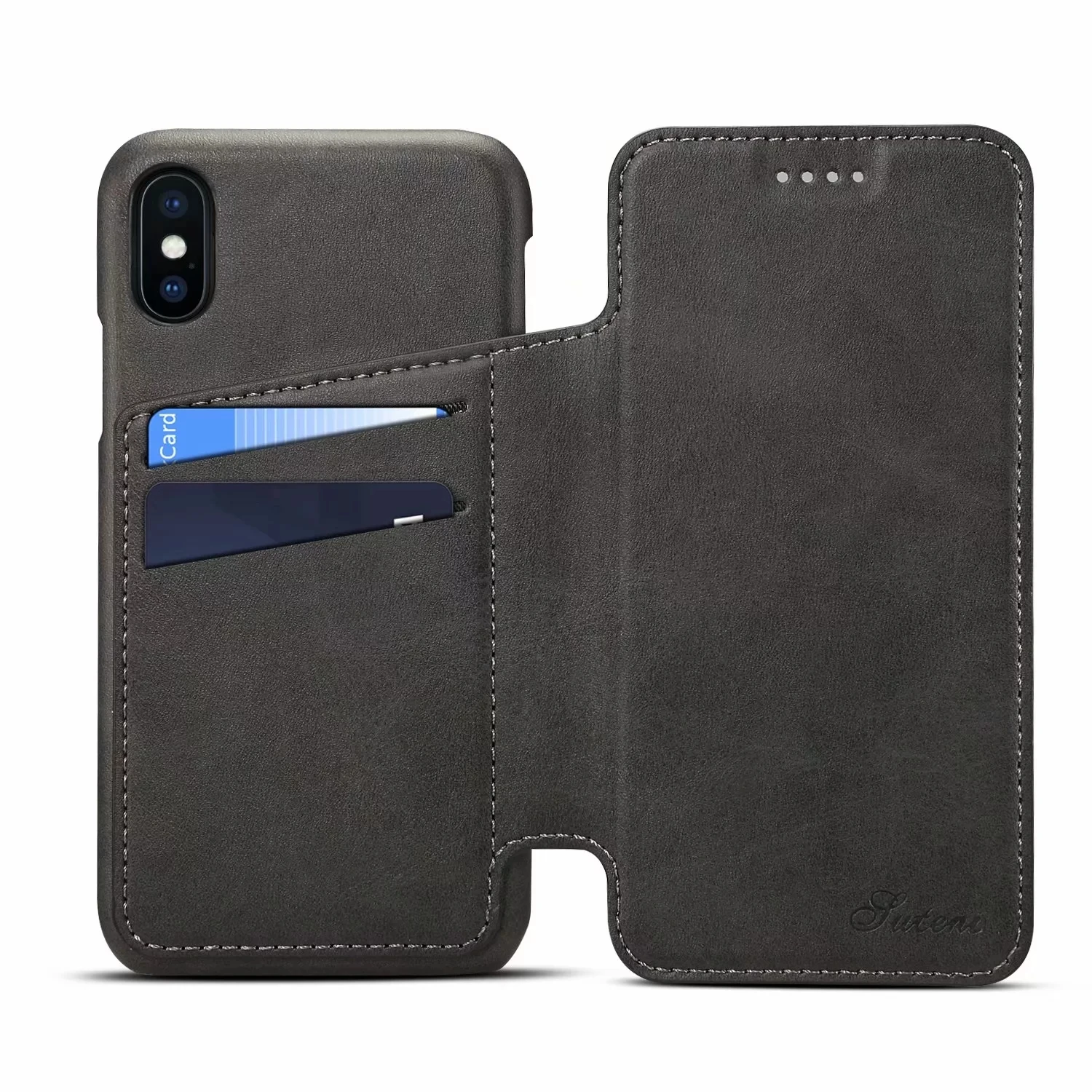 Black Ретро Чехол из искусственной кожи для iPhone X, 6, 7, 8 Plus, чехол-кошелек с отделениями для карт, чехол-подставка для iPhone 8, 7, 6, X, винтажный Чехол - Цвет: Black