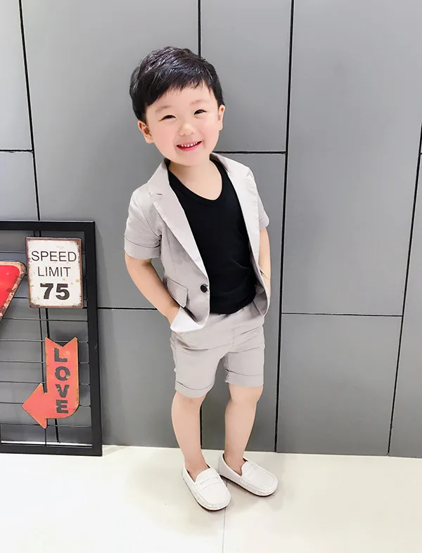 jacket shorts gary Г. Строгие костюмы для мальчиков летний блейзер с короткими рукавами из 2 предметов+ шорты детские комплекты одежды для свадьбы костюмы для выпускного вечера - Цвет: jacket shorts gary