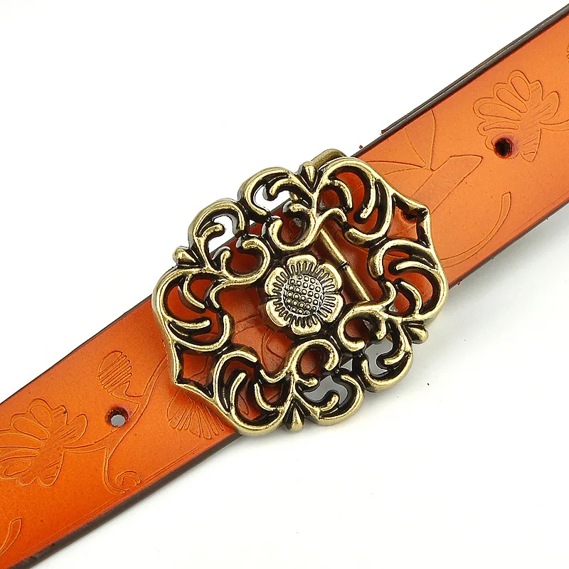 WULEKUE винтажный широкий ремень из натуральной коровьей кожи с цветочной