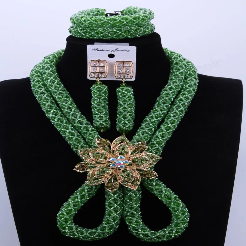 Сказочный Зеленый в нигерийском стиле свадебный комплект ювелирных изделий