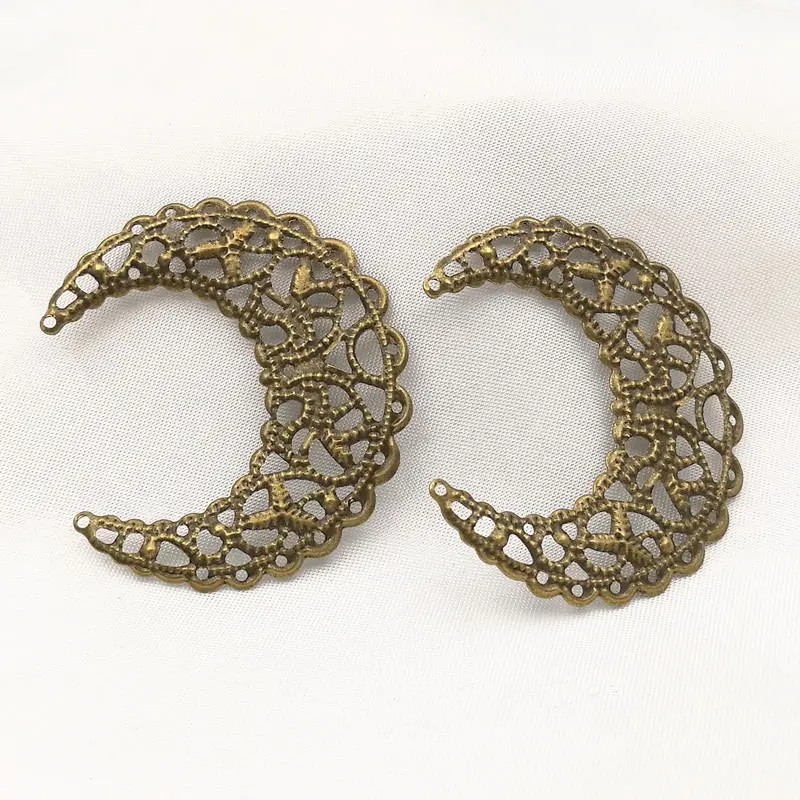 Antique bronze 20 шт./партия золотой цвет/белый К/античная бронза металлические филигранные цветы ломтик Луна амулеты установка ювелирных изделий DIY компоненты B100775 - Цвет: Antique bronze