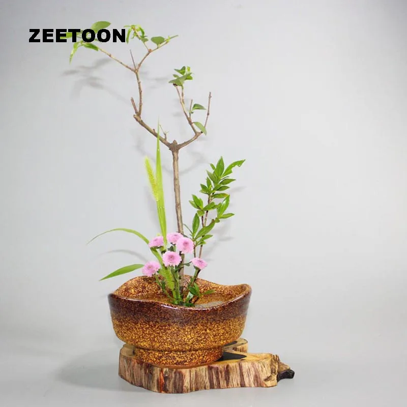 

Zen Japanese Floral Art Flowerpot Vintage Coarse Pottery Vase Ikebana Ceramic Containers Bowl Hydroponic Jardiniere Flower Pot