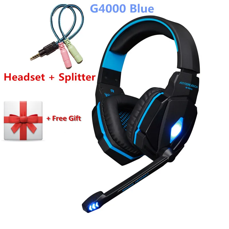 Игровые наушники KOTION G2000 G9000 игровые наушники гарнитуры геймера наушники стерео глубокий НЧ, проводная гарнитура с микрофоном светодиодный светильник для ПК PS4 X-BOX - Цвет: G4000 blue SP