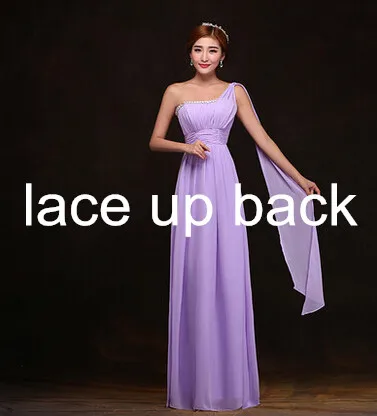 light purple2lace up Длинное шифоновое для невесты на шнуровке сзади Королевский синий цвет трапециевидной формы платья подружек невесты fuschia ярко-розовый цвет платье на одно плечо бордовый B2000 - Цвет: light purple2lace up
