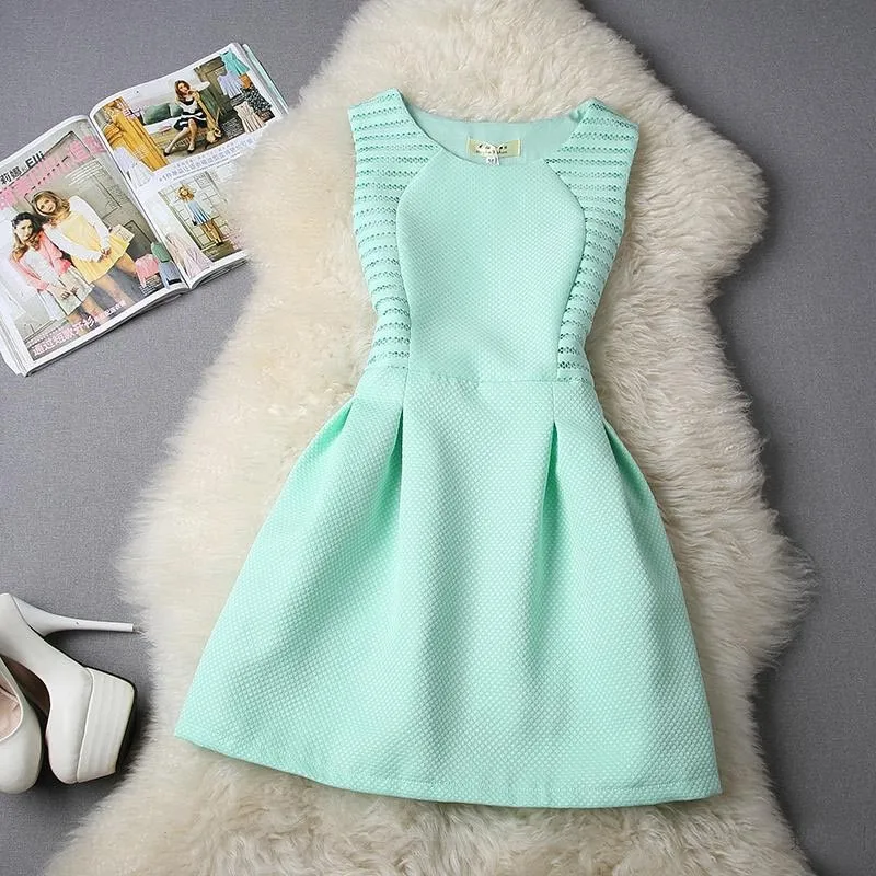 Женское Короткое платье без рукавов с круглым вырезом|women white dress|elegant short dresslittle dress