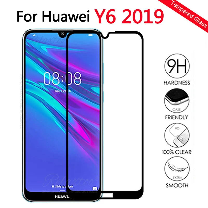 Защитное стекло для Huawei Y6 2019 закаленное prime Y 6 защитное с полным покрытием