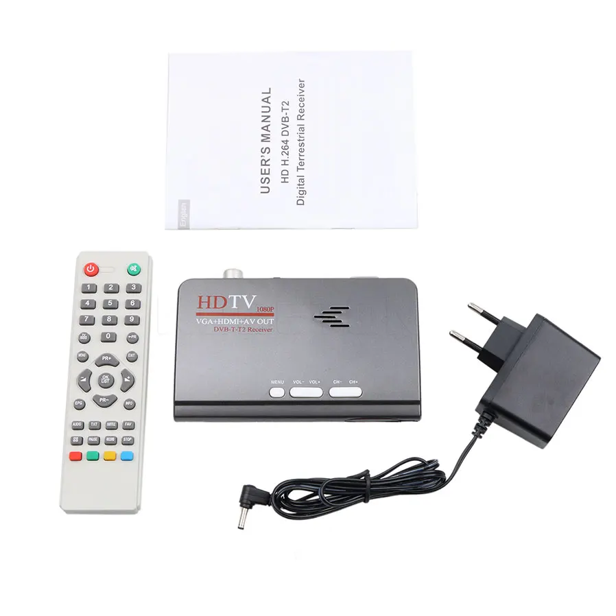 Kebidumei VGA AV CVBS тюнер приемник DVB-T2 TV Box Цифровой наземный HD 1080P DVB-T/T2 с пультом