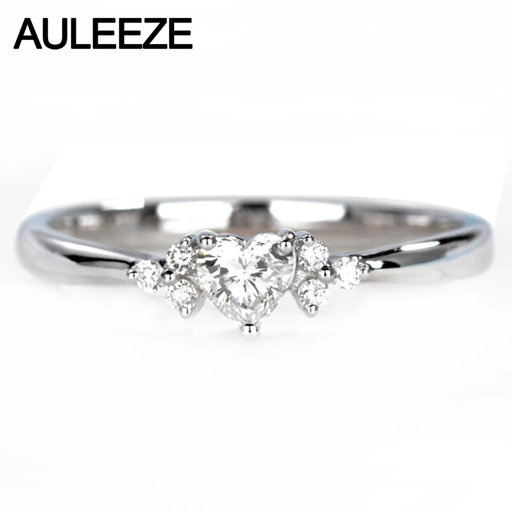 

AULEEZE Romantic Flower African Real Heart Cut Natural Diamond 18k 750 White Gold Wedding Engagement Rings For Women Jewelry