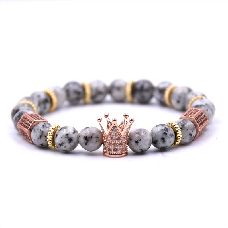Kanghua Bracelets Brand Trendy Imperial Crown Charm Men bracelets Natural Stone Beads Women Jewelry Pulseras Mujer CZ Paved | Украшения и
