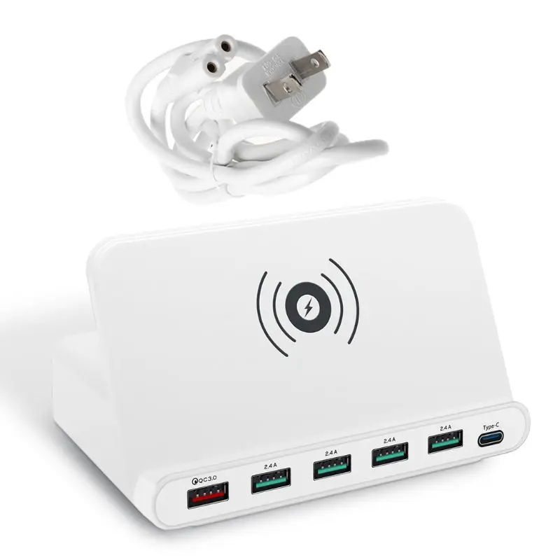 US WHITE 7-в-1 Беспроводной Зарядное устройство QC 3,0 Быстрая зарядка 5 Порты usb Тип C зарядная док-станция для iphone samsung смартфона Xiaomi - Тип штекера: US WHITE