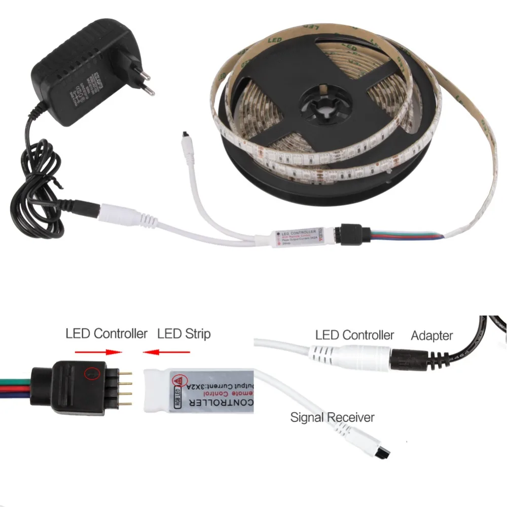 Светодиодный светильник DC 12 В Гибкая Диодная лента SMD2835 5050 RGB 24Key 44Key полный комплект питания водонепроницаемый 1 м 2 м 3M 4M 5 м светильник ing