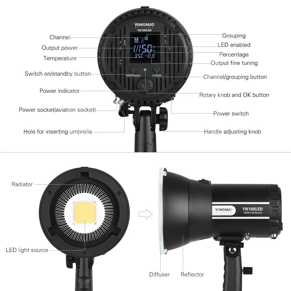 YONGNUO YN100LED 100 Вт Высокая мощность LED видео свет солнце 5500K CRI90 2 4G беспроводной пульт