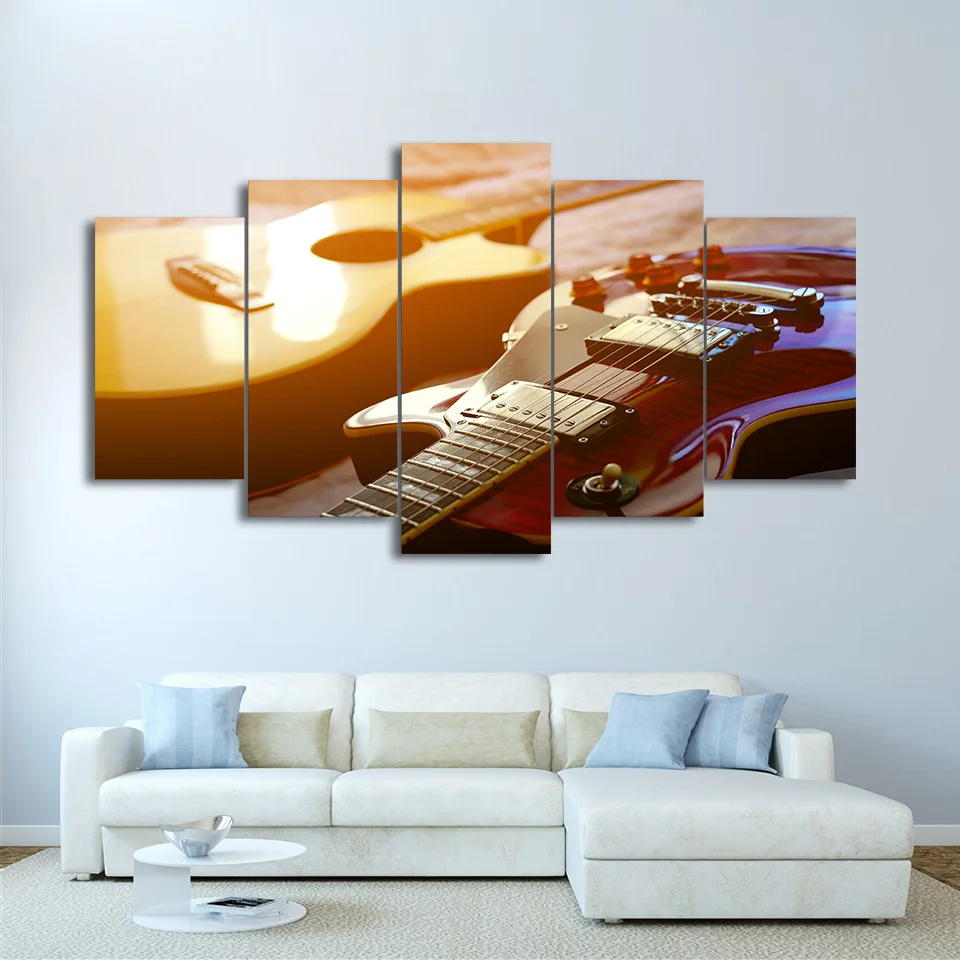 

Домашний декор рамки стены искусства 5 штук Классическая гитара Музыка плакат Холст Картина без рамки модульная фотографии для Гостиная
