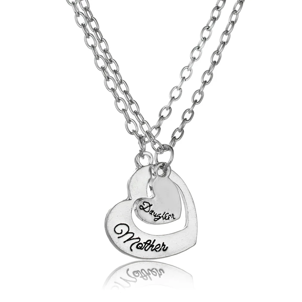 

Bespmosp 24PCS/Lot Double Heart Mother Daughter 2 PC Trendy Pendant Necklace Silver Plated Women Jewelry Family Love Charm Gifts