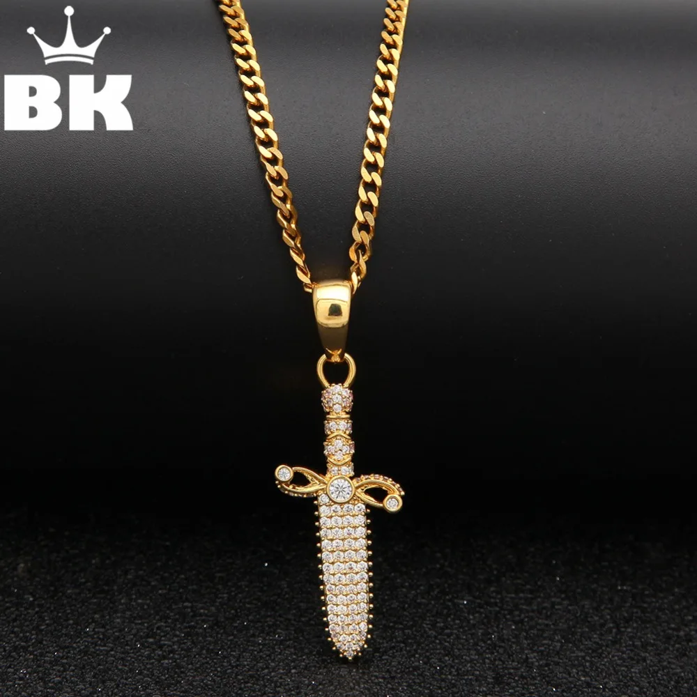Винтажный Мужской нож BLING KING Очаровательное ожерелье с подвеской из кубического