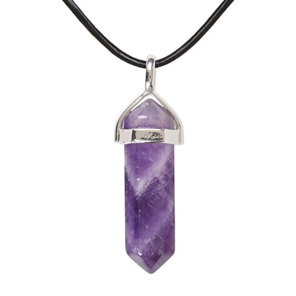 

Feng Shui Gemstone Hexagonal Pointed Reiki Chakra Pendant Genuine Leather Necklace W3408