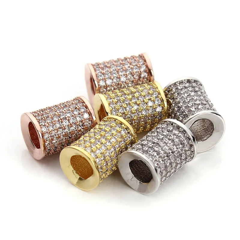 Медные бусины-спейсеры для ожерелья 2 шт. 8*10 мм стразы с микро закрепкой из