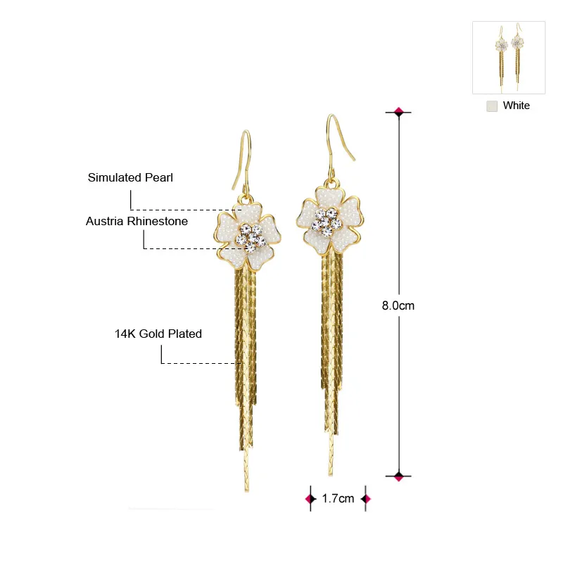 Серьги подвески Neoglory Австрия с искусственным жемчугом светильник желтого золота