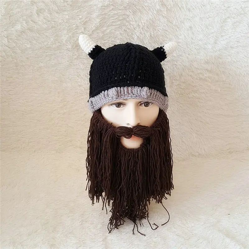 Вязаная шапка ручной работы с рогом бороды теплая зимняя шапочка викинга варвара