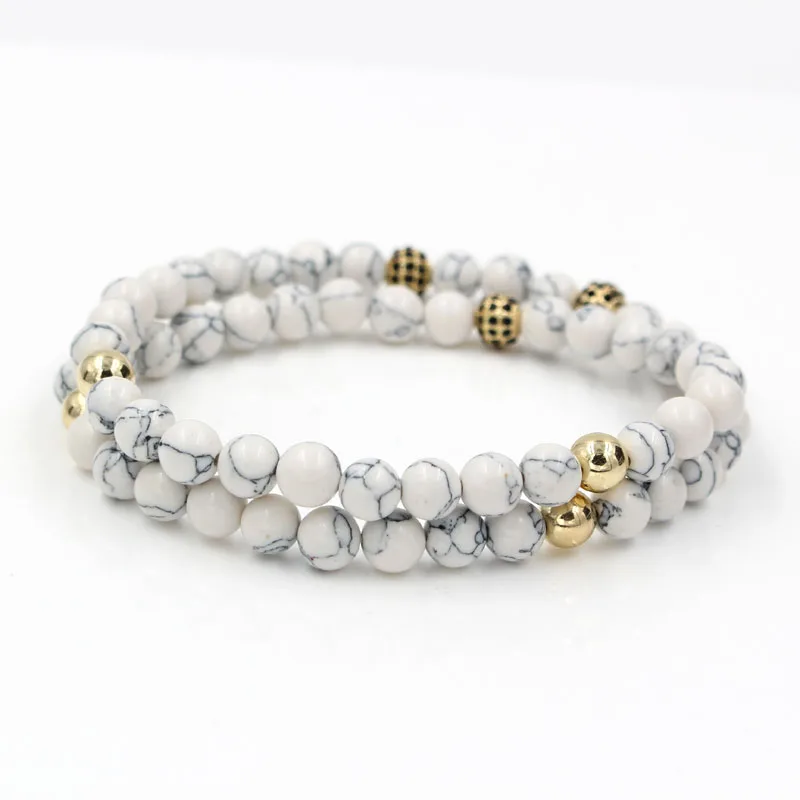 Новый бренд двухслойный натуральный белый howlite камень браслет из бисера для