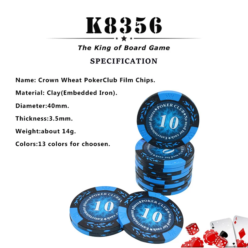 K8356 1PCS14g Корона Пшеница PokerClub фильм фишки монеты Baccarat Texas Hold'em двойной цвет Корона глина покер игральные фишки