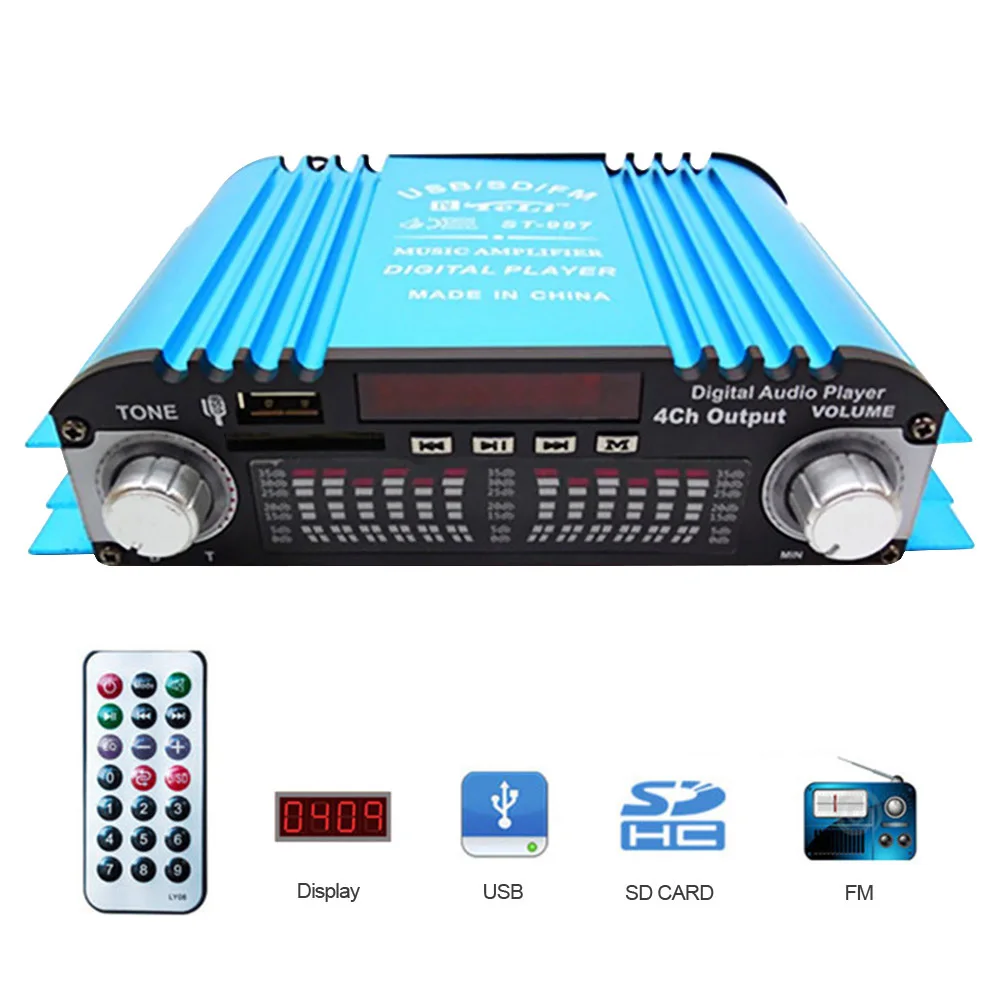 Aiyima12V 4 канальный Hi Fi автомобильный усилитель мощности FM радио стерео аудио