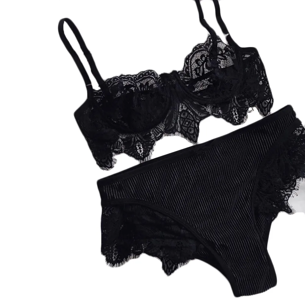Новинка 2019 черный кружевной сексуальный комплект с бюстгальтером бесшовный