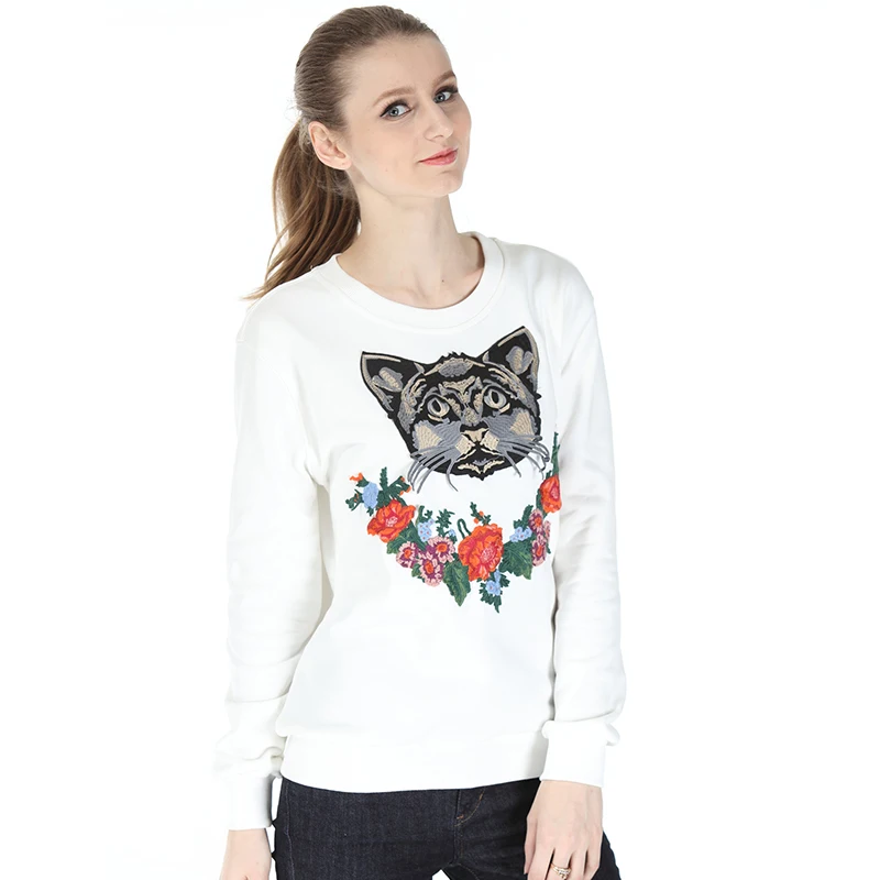 2018 толстовки Толстовка Женская Повседневная рисунок милой кошки Длинный Рукав