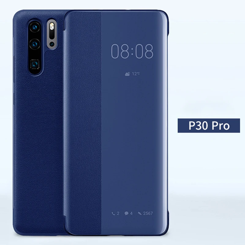Для huawei P30 Pro, умный флип-чехол с окошком для просмотра, Кожаный противоударный чехол, роскошный зеркальный флип-чехол, Капа для huawei P30 Pro Fundas - Цвет: Blue