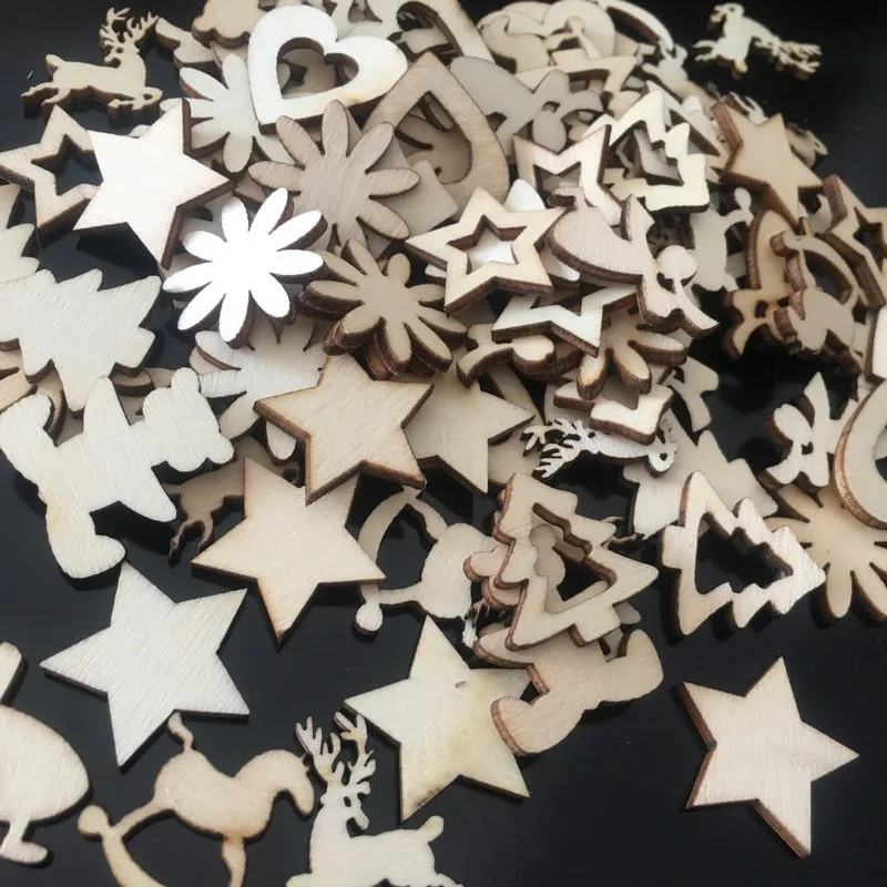 

50pcs Unfinished Wooden Christmas Ornaments Flower Theme Mini Laser Cuts Wood Shapes Multicolor for Kids DIY Art Crafts