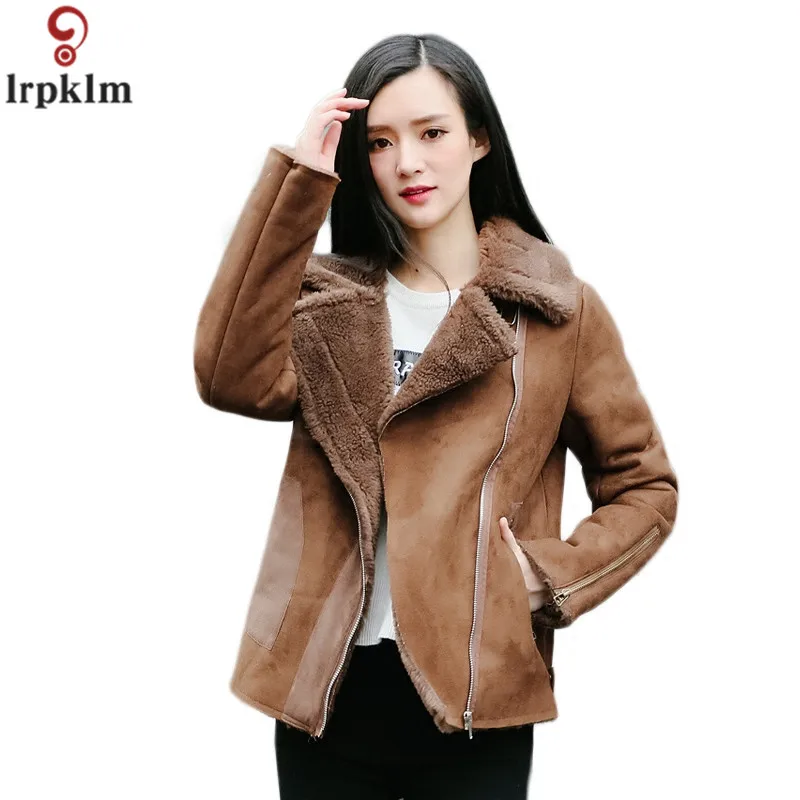 Брендовая женская толстая теплая зимняя замшевая куртка с длинными рукавами