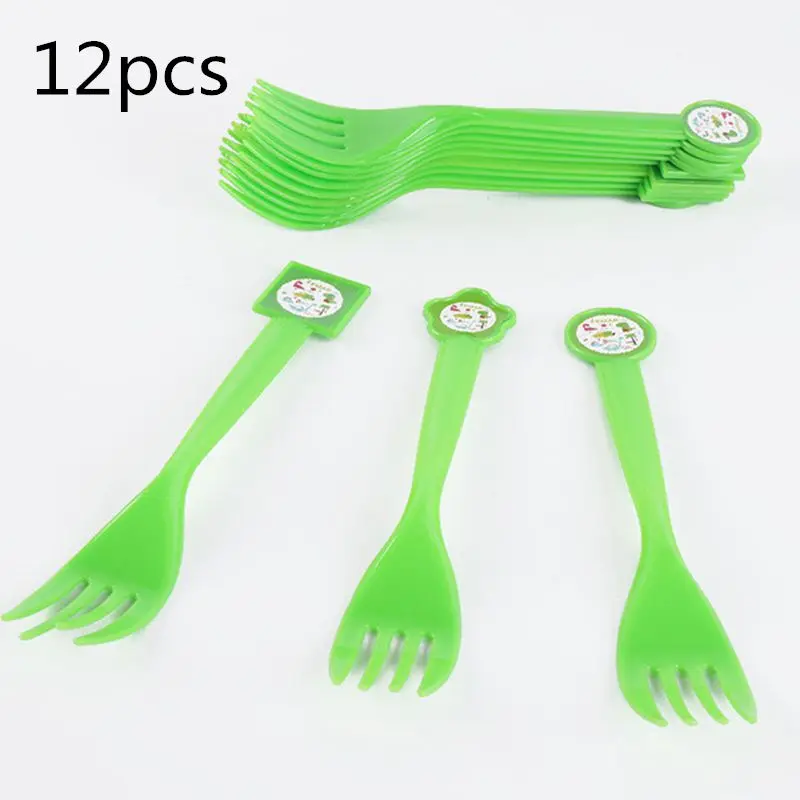 Forks 12pcs 16 шт./компл. с рисунком динозавра из мультфильма для капкейка-Happy День рождения украшения Дети сувениры динозавр вечерние торт флаг детского дня рождения - Цвет: Forks 12pcs